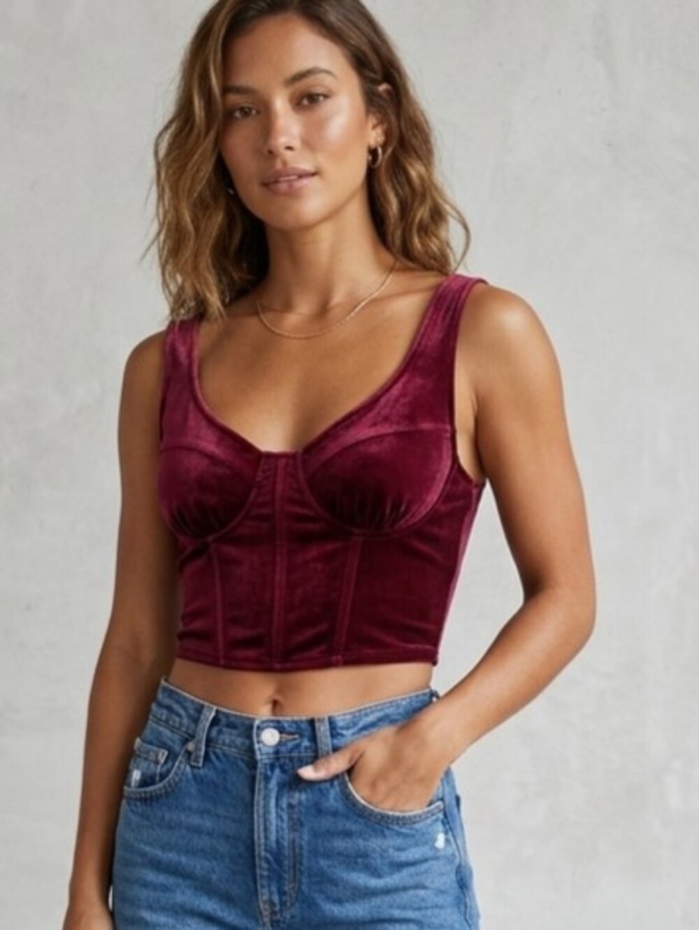 Velvet Cropped Bustier Top By Meraki Size Medium